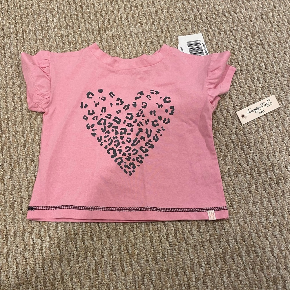 Sovereign Code Girls Size 2T Pink Shortsleeve Shirt with Animal Print Heart NWT - Picture 3 of 7